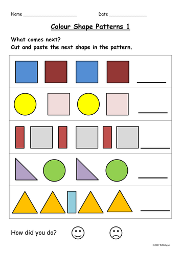 2D Shape Repeated Pattern/Colour, Presentation, Worksheet/Cut-Paste ...