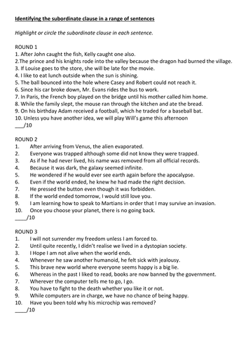 Identifying the subordinate clause in complex sentences