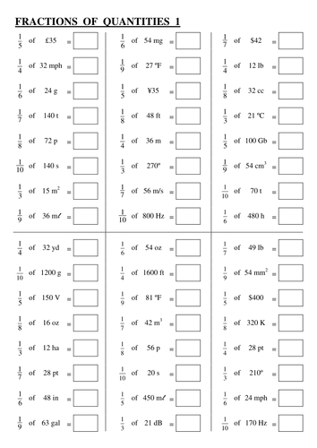 Fractions Of A Quantity Worksheet