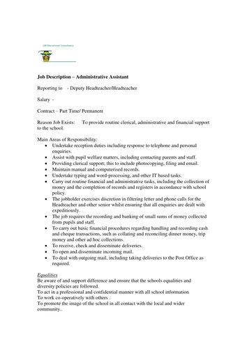 Job Description For An Administrative Assistant Teaching Resources