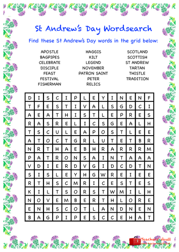 St Andrew s Day Wordsearch Teaching Resources