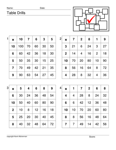 Table Drills Mathematics Multiplication KS1 KS2 Maths Freebie Free