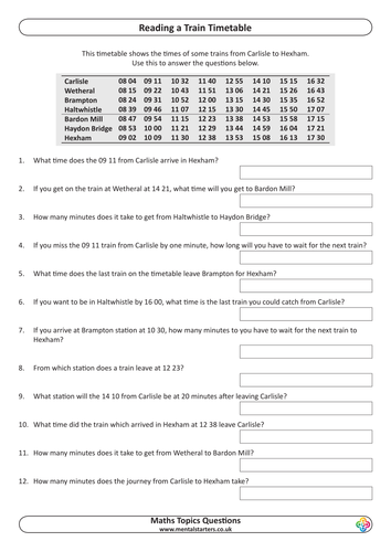 Reading a Train Timetable KS2 | Teaching Resources