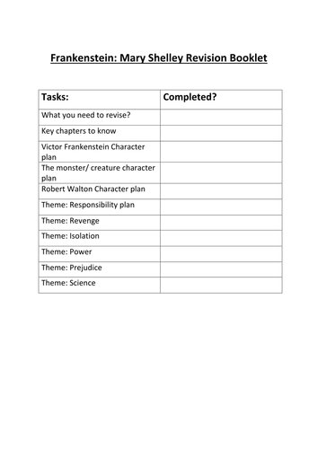 Frankenstein Revision Booklet