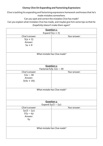 Expanding brackets worksheet tes picture
