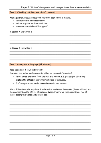 GCSE English AQA 9-1 Paper 2 revision | Teaching Resources