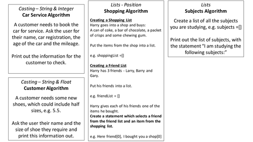 Year 8 Computing: Python Challenge Cards