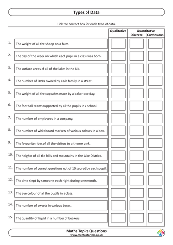 types of data worksheet pdf