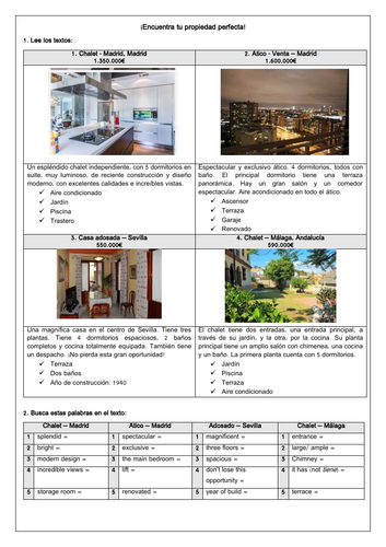 Spanish  Mi casa / My house - Estate agent style reading GCSE KS3