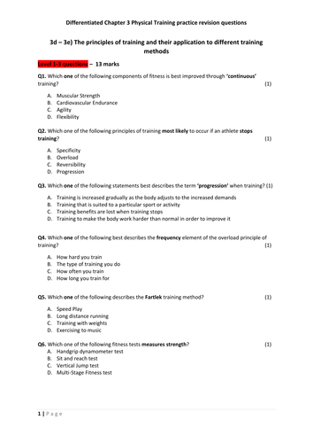 AQA GCSE PE: Whole of Chapter 3 Physical training - Question & answers ...