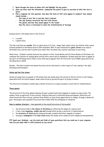 A Christmas Carol - Worksheet on the form of the novella