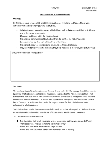 Henry VIII: Dissolution of the Monasteries
