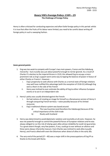 Henry VIII & Foreign Policy up to 1529 | Teaching Resources