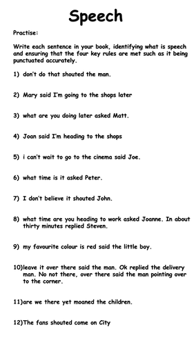 direct speech worksheet grade 2