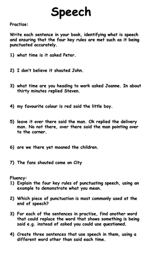 direct speech worksheets ks2 teaching resources