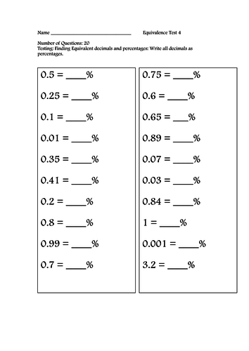 Fractions, decimals and percentages revision worksheets/tests ...