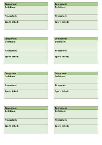 GCSE PE AQA 9-1 Components of fitness revision flash cards | Teaching ...