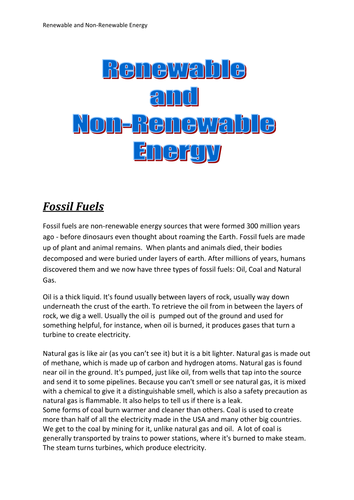 Renewable and Non-Renewable Energy | Teaching Resources