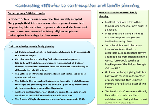 AQA Religious Studies A: Theme A: Family Planning