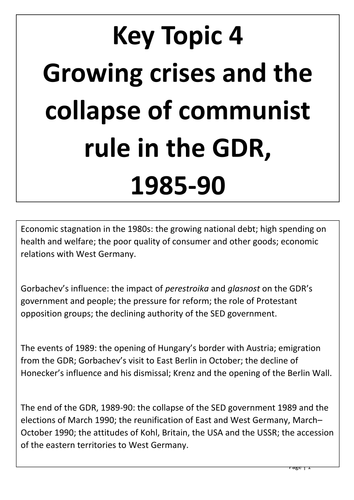 GDR Paper 2 (Edexcel) Key Topic 4 (Growing crises and the collapse of com... ) Student Booklet