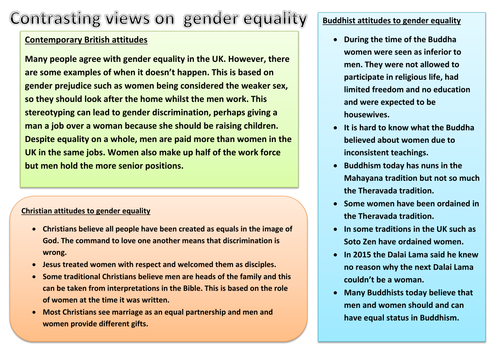 AQA Religious Studies A: Theme A: Gender Equality