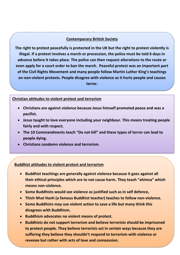 AQA Religious Studies A: Theme D: Violent Protest and Terrorism