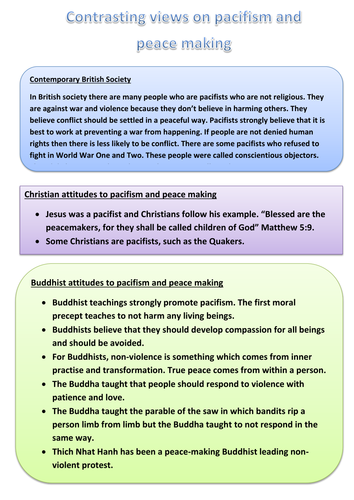 AQA Religious Studies A: Theme D: Pacifism and Peacemaking