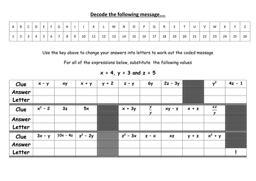 Algebraic Expressions and Equations - Team Activity