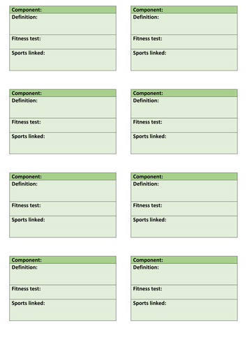 GCSE PE Edexcel components of fitness revision flash cards | Teaching ...