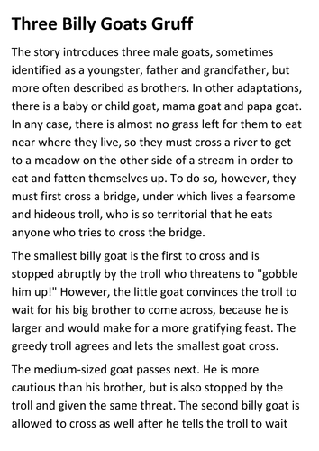 Three Billy Goats Gruff Story Handout