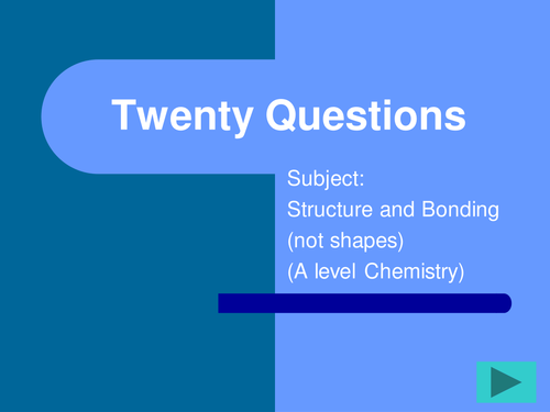 FUN A level revision resource-Chemistry - Structure and bonding work in a 20 question grid