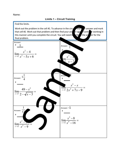 Limits 1 – Circuit Training | Teaching Resources