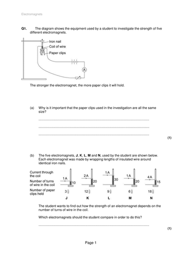 OLD spec AQA 2017 exams P3 electromagnets past paper qustions and mark Sns-Brigh10