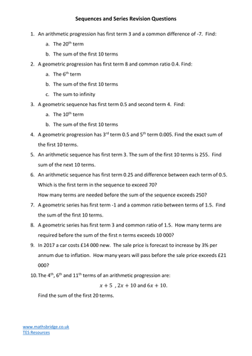 Sequences and Series Revision Questions