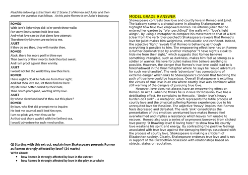 Romeo and Juliet: Grade 9, Grade 8 and  Grade 7 model responses