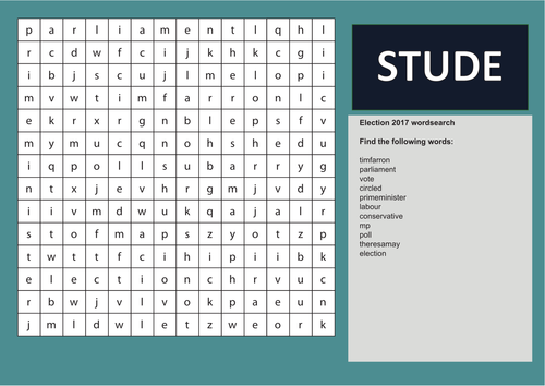 General Election 2017 Wordsearch and Crossword