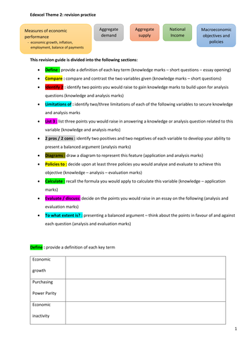 Edexcel theme 2 macroeconomics revision and exam preparation activity booklet