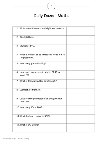 Daily Dozen: Maths | Teaching Resources