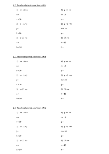 year 6 algebra solving equation through substitution teaching resources