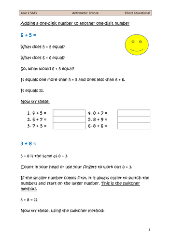 Year 2 Key Stage 1 Maths SATS Arithmetic Paper 1 revision (Bronze ...