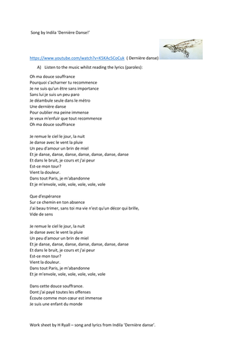 A differentiated worksheet on a song by Indila | Teaching Resources
