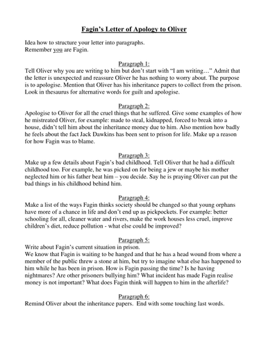 Oliver Twist: Fagin letter of apology helpsheet