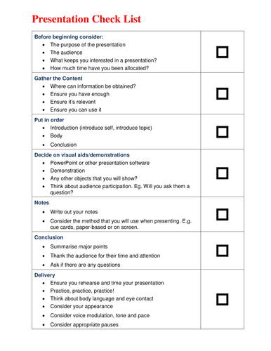 Presentation Check List And Planning Sheet | Teaching Resources