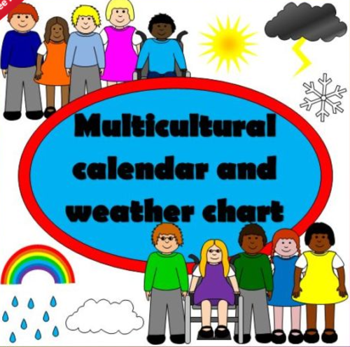 Multicultural weather chart and calendar