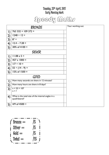 speedy maths ks2 year 6 sats warm up revision teaching resources