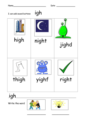 igh phoneme real and alien words | Teaching Resources