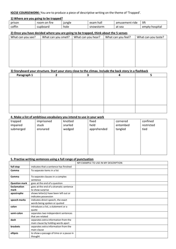 Planning descriptive writing on the theme of 'trapped' with model mid ability response