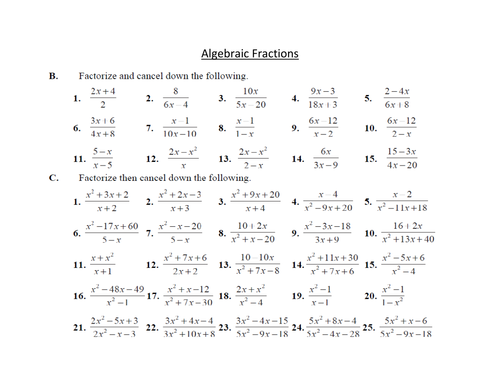 Algebraic Fractions 3/4 Lesson Block