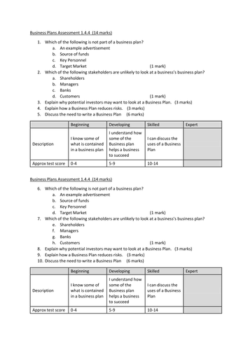 Gcse business plan template image