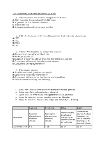 The Economy and Business 1.5.4 GCSE Business | Teaching Resources